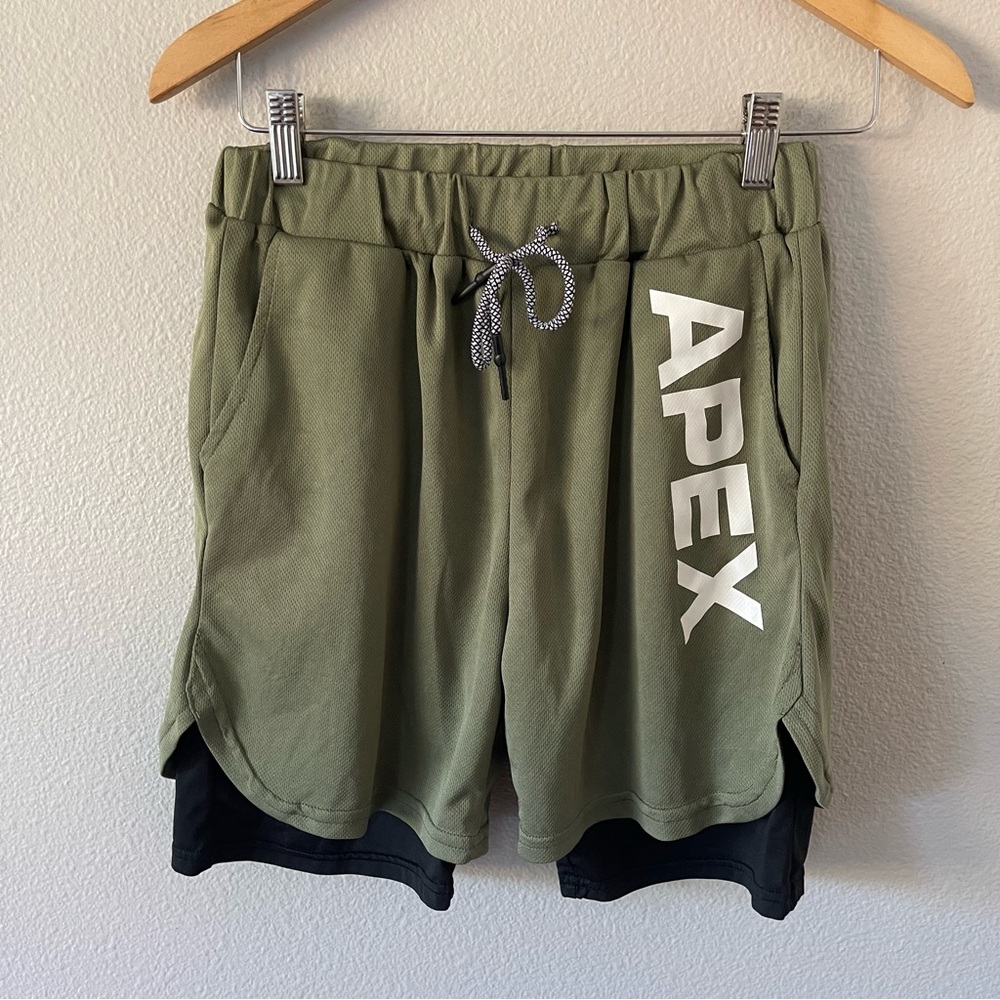 Apex Mens Lined Moisture Wicking Training Shorts Size M Olive Green